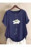Casual FloralPrint Cotton&Linen Short Sleeve Shirts & Tops