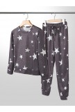 Women Allover Stars Hearts Print ONeck Drawstring Beam Feet Pants Two Pieces Pajamas