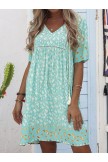 Lightgreen FloralPrint Half Sleeve Dresses