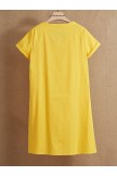 Yellow V-neck Solid Summer Casual Cotton Blend Sleeves Short Dress