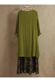 Green O-neck Floral Vintage Print Casual Vintage Long Sleeves Maxi Dress