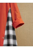 Orange O-neck Plaid Patchwork Button Casual 3/4 Sleeves Maxi Dress
