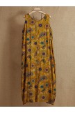 Casual Yellow O-neck Floral Print Vintage Sleeveless Maxi Dress