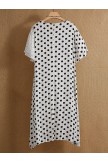 White V-neck Polka Dot Patchwork Casual Short Sleeves Summer Midi Dress