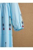Sky Blue V-neck Geometric Print Casual Long Sleeves Summer Maxi Dress