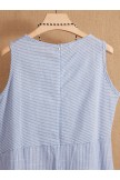 Deep Blue Round Neck Stripe Print Casual Holiday Sleeveless Summer Maxi Dress
