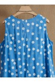 Blue Round Neck Polka Dot Print Casual Boho Summer Sleeveless Maxi Dress