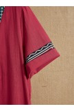 Red V-neck Patchwork Print Casual Split Short Sleeves Maxi Dress