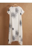White Women Round Neck Abstract Print Casual Holiday Short Sleeves Midi Dress