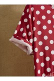 Red-white Round Neck Polka Dot Print Patchwork Casual Holiday Short CottonBlend Sleeves Maxi Dress