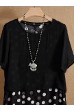 Black Women Round Neck Polka Dot Print Casual Trendy Short Sleeves Maxi Two Piece Dress