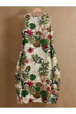New Green Round Neck Floral Print Casual Vintage Short Sleeves Maxi Two Piece Dress