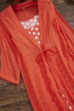 New Orange Spaghetti Straps Polka Dot Print Casual Boho 3/4 Sleeves Maxi Two Piece Dress