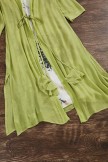 Green Straps Floral Print Drawstring Casual Boho 3/4 Sleeves Midi Two Piece Dress