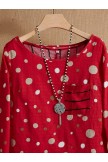 Red O-neck Polka Dot Stripe Vintage Print Casual Boho Long Sleeves Maxi Two Piece Dress