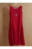 Red O-neck Polka Dot Stripe Vintage Print Casual Boho Long Sleeves Maxi Two Piece Dress