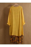 Casual Yellow O-neck Floral Print Vintage Long Sleeves Maxi Dress