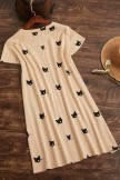 Khaki Women V-neck Animal Print Casual Short Sleeves Short Dress