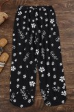 Black Floral Printed with Pockets Women Casual Pants