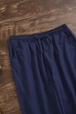 Navy Blue Plain Sashes with Pockets Casual Cotton Pants