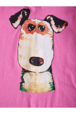 Casual Pink Blend Hooded Dog Print Short Sleeves Tops 