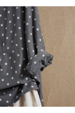 Gray Collared Polka Dot Print Long Sleeve Blouse