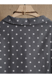 Gray Collared Polka Dot Print Long Sleeve Blouse