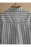 Light Gray V-neck Stripe Print Casual Loose Tunic Long Sleeve Blouse 