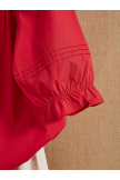 Half Red V-neck Sleeve Cotton Blouse 