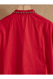 Half Red V-neck Sleeve Cotton Blouse 