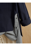 Blue O-neck Stripe Patchwork Asymmetrical Long Sleeve Casual T-shirts 