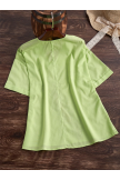 Casual Green V-neck Print Feather Vneck Short Sleeve Overhead Blouse 