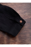 Plain Regular Black V-neck Pocket Standard Long Sleeve Shirt 