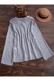 CottonBlend Light Gray V-neck Solid Buttons Long Sleeve Blouse