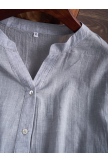 CottonBlend Light Gray V-neck Solid Buttons Long Sleeve Blouse