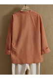 Orange Round Neck Solid Shirt Collar Casual Long Sleeve Shirt