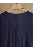 Navy V-neck Button Solid Color Loose Long Sleeve Blouse