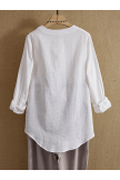 White Long Sleeve Buttoned Sweet Crew Neck Blouse