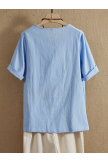 Blue  Button  Fish Print Short Sleeve Casual T-shirt & Blouse