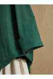 Hollow Dark Green Long Sleeve Embroidered Oneck Vintage Blouse 