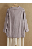 Gray Round Neck Casual 3/4 Sleeve Buttoned Shirt & Tops