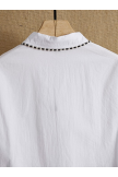 White Collared Plai Daily Casual Basic Shirt 