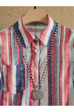 Multicolor Stripe Collared Long Sleeve Shirt & Tops 