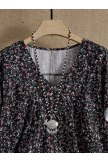 Black V-neck Print Floral Short Sleeve Shirt & Tops 