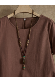 Brown Solid Short Sleeve Casual Blouse