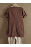 Brown Solid Short Sleeve Casual Blouse
