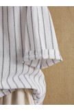White Turn-down Lapel Stripe Short Sleeve Casual Blouse