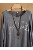 Deep Gray Letter Casual Long Sleeve CottonBlend Shirts & Tops 