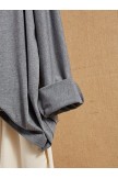 Deep Gray Letter Casual Long Sleeve CottonBlend Shirts & Tops 