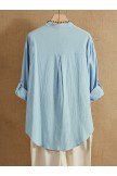Light Blue Flower Print Colorful Long Sleeve Shirt For Women